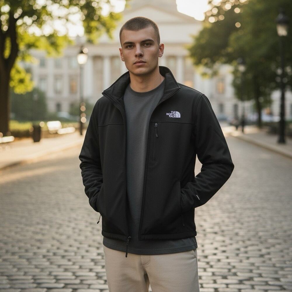 The North Face Apex Bionic Jacket Mens XL Black Softshell Fleece Lined Coat